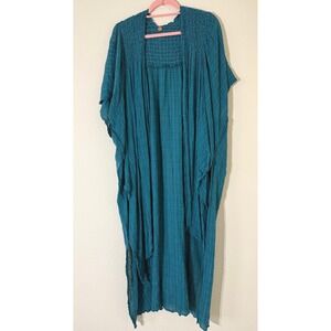Free People One Gauze Cotton Blend Blue Oversized Kimono Duster S/XS Bohemian